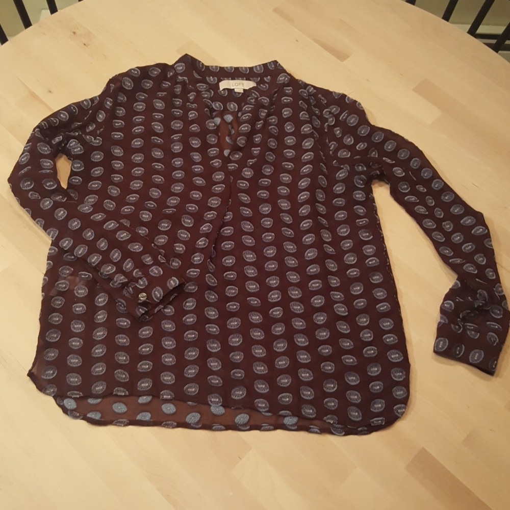 Loft Burgundy Sheer Utility Blouse